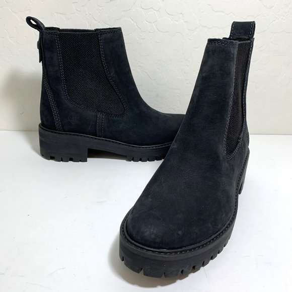 Timberland Courmayeur Valley Chelsea Boots Nubuck Leather Booties Black Size 7 - Picture 2 of 7